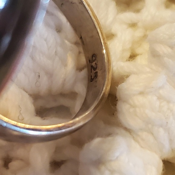 Sterling Silver 925 Large Stripe Oval Cabochon Statement Ring Boho Jewelry Sz 9 - Picture 6 of 9